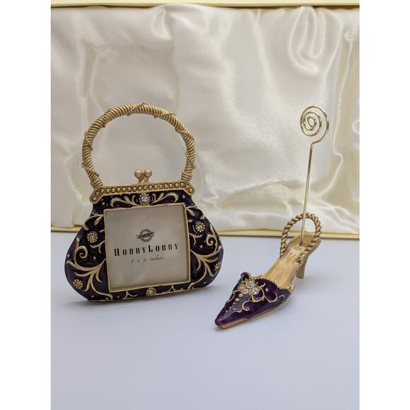 Gift Set Handbag Photo Frame and High-Heeled Shoe Card Holder, Purple - Picture 3 of 10